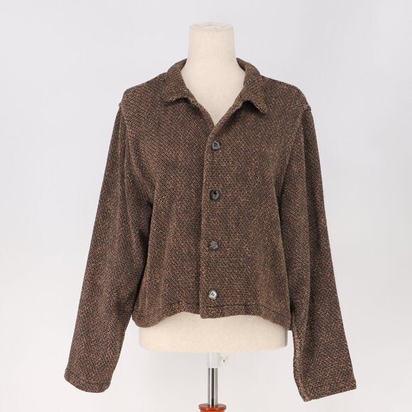 CP SHADES Vintage Jacquard Knit Hand-dyed Multi Brown Button Up Jacket Size S - Picture 1 of 7